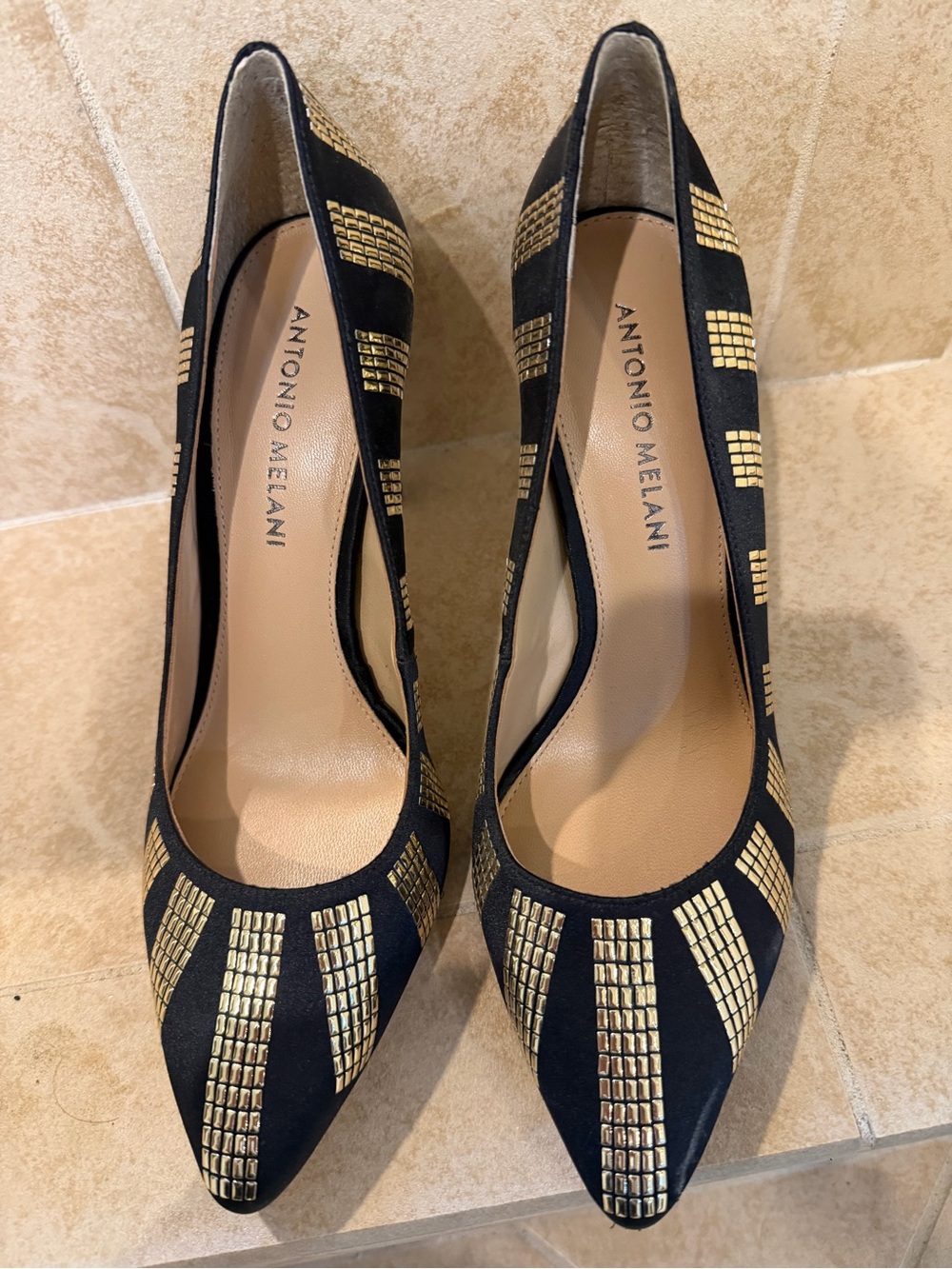 ANTONIO MELANI Black Pumps with Gold Studded Accents